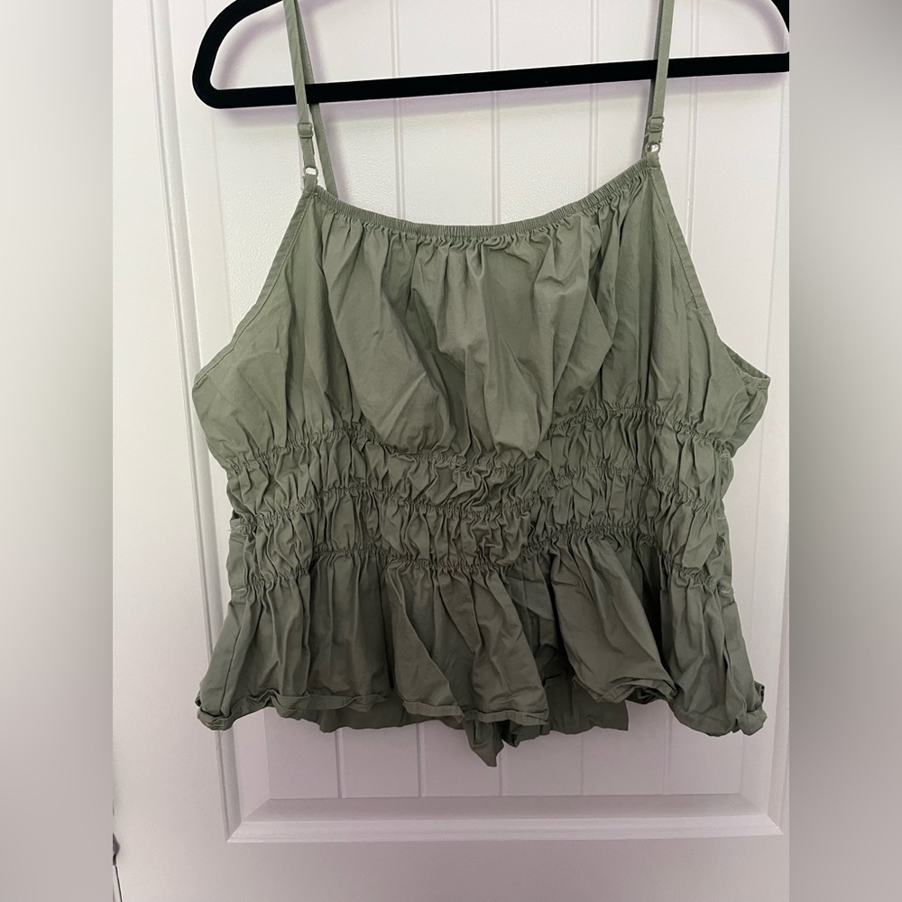 SHEIN Green Smocked Ruffled Peplum top